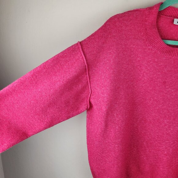 Weekday Bright Pink Annie Chunky Knit Oversized Crewneck Sweater Wool Blend sz S - Picture 6 of 12